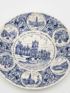1960s Wood & Sons "Le Vieux Quebec" 10in Transferware Plate Vintage VTG 60s